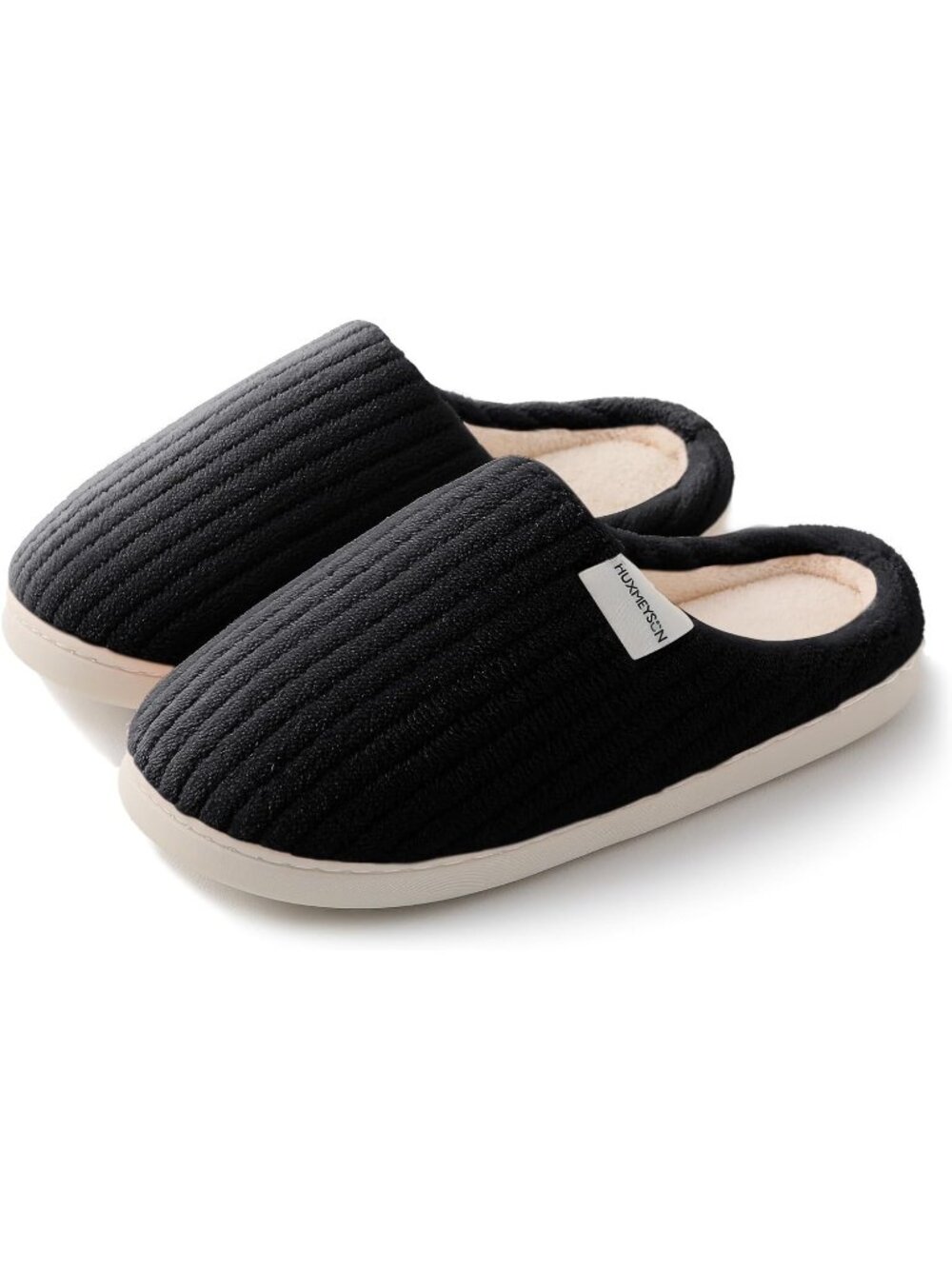 Women's Black Warm Anti Skid Rubber Sole Memory Foam Comfy Indoor Slippers